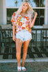 Abstract Floral Print V Neck Half Sleeve Relaxed Blouse