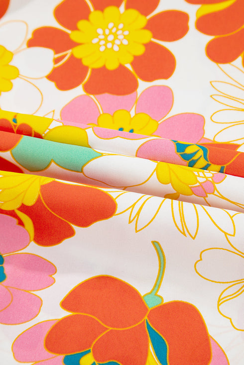 Abstract Floral Print V Neck Half Sleeve Relaxed Blouse