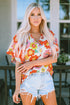 Abstract Floral Print V Neck Half Sleeve Relaxed Blouse