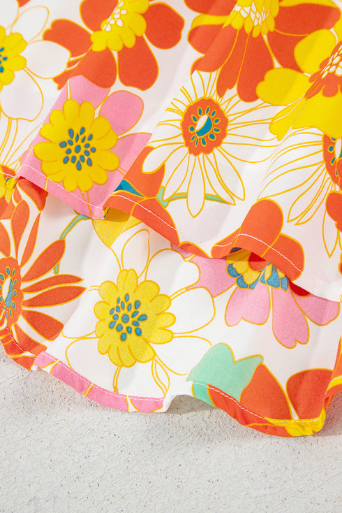 Abstract Floral Print V Neck Half Sleeve Relaxed Blouse