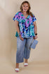 Abstract Floral Print V Neck Plus Blouse