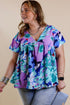 Abstract Floral Print V Neck Plus Blouse