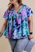 Abstract Floral Print V Neck Plus Blouse