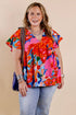 Abstract Floral Print V Neck Plus Blouse