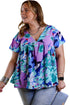 Abstract Floral Print V Neck Plus Blouse