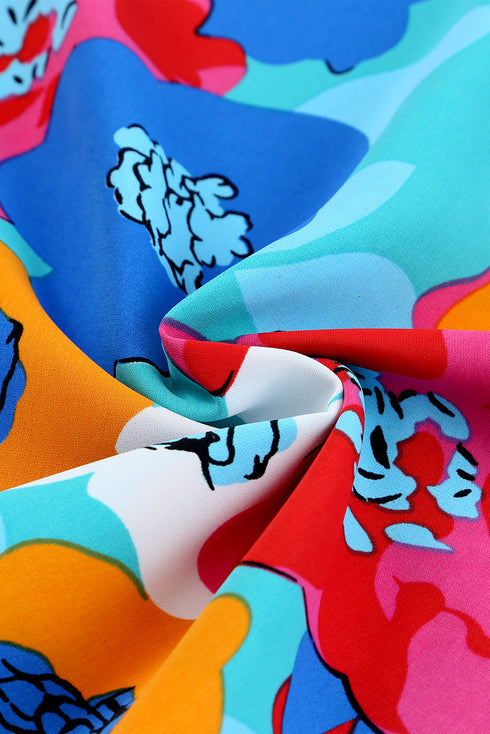 Abstract Floral Print V Neck Three Quarter Sleeve Blouse