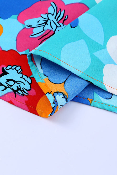 Abstract Floral Print V Neck Three Quarter Sleeve Blouse