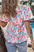 Abstract Floral Puff Sleeve Square Neck Babydoll Blouse