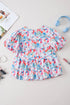 Abstract Floral Puff Sleeve Square Neck Babydoll Blouse