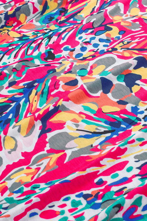 Abstract Floral Ruffle Sleeve Relaxed V Neck Tank Top