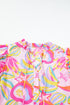 Abstract Floral Ruffle Trim Flutter Sleeve Buttoned Dress