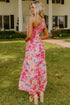 Abstract Floral Shirred One Shoulder Maxi Dress