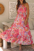 Abstract Floral Shirred One Shoulder Maxi Dress