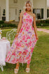 Abstract Floral Shirred One Shoulder Maxi Dress