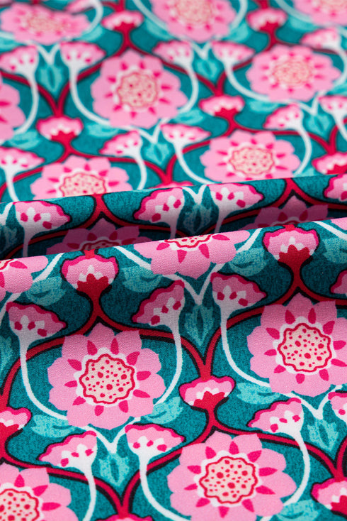 Abstract Floral V Neck Ruffle Puff Sleeve Blouse