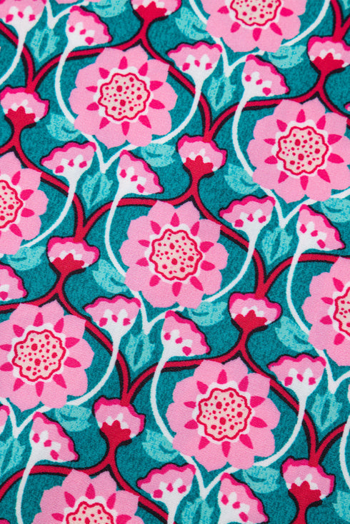 Abstract Floral V Neck Ruffle Puff Sleeve Blouse