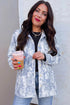 Abstract Fuzzy Collar Patch Pocket Long Sleeve Tunic Jacket