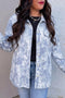 Abstract Fuzzy Collar Patch Pocket Long Sleeve Tunic Jacket
