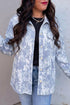 Abstract Fuzzy Collar Patch Pocket Long Sleeve Tunic Jacket