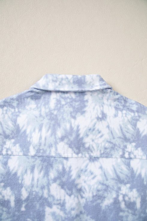 Abstract Fuzzy Collar Patch Pocket Long Sleeve Tunic Jacket