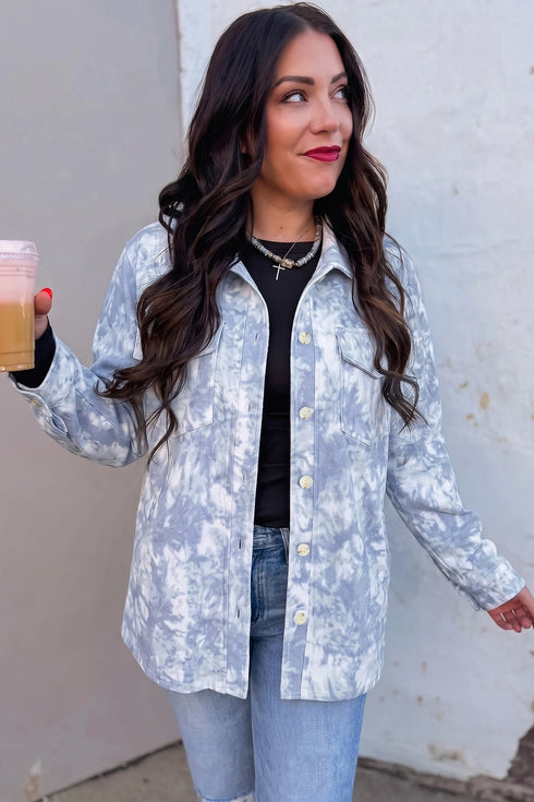 Abstract Fuzzy Collar Patch Pocket Long Sleeve Tunic Jacket