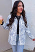 Abstract Fuzzy Collar Patch Pocket Long Sleeve Tunic Jacket
