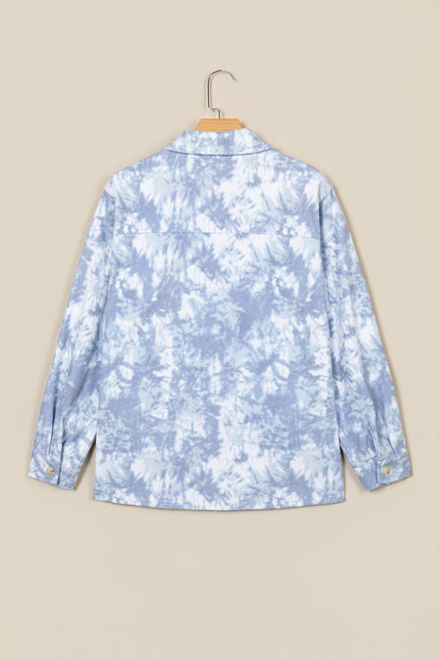Abstract Fuzzy Collar Patch Pocket Long Sleeve Tunic Jacket
