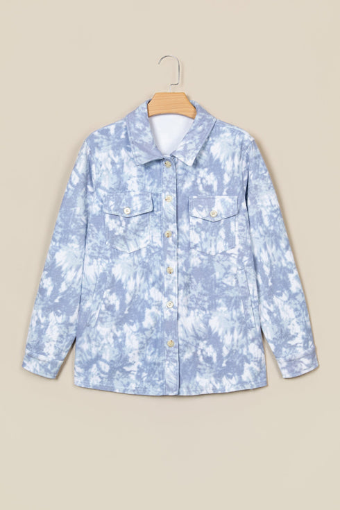 Abstract Fuzzy Collar Patch Pocket Long Sleeve Tunic Jacket