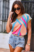 Abstract Geometric Pattern V Neck Short Sleeve Blouse