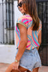 Abstract Geometric Pattern V Neck Short Sleeve Blouse