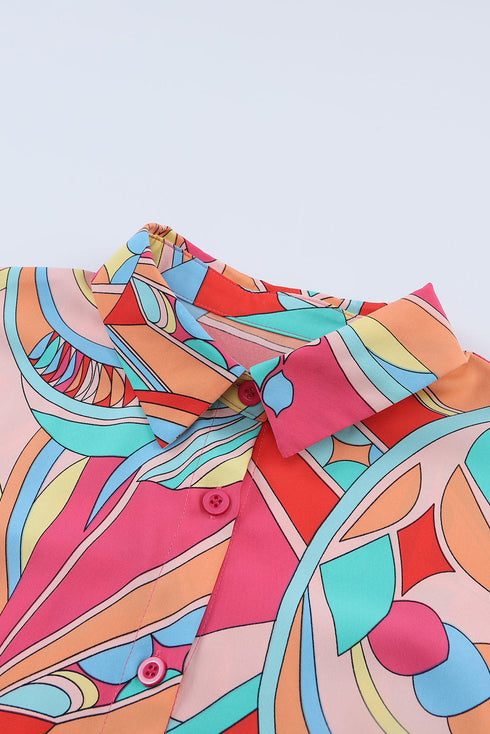 Abstract Geometric Print Relaxed Fit Button Up Shirt
