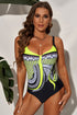Abstract Geometric Print Ruched Bust One Piece Swimsuit