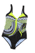 Abstract Geometric Print Ruched Bust One Piece Swimsuit