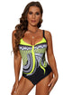 Abstract Geometric Print Ruched Bust One Piece Swimsuit