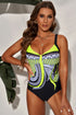 Abstract Geometric Print Ruched Bust One Piece Swimsuit