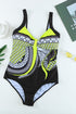 Abstract Geometric Print Ruched Bust One Piece Swimsuit