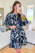 Abstract Geometric Print Zip Front Tie Waist Shift Mini Dress