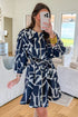Abstract Geometric Print Zip Front Tie Waist Shift Mini Dress