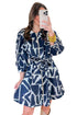 Abstract Geometric Print Zip Front Tie Waist Shift Mini Dress