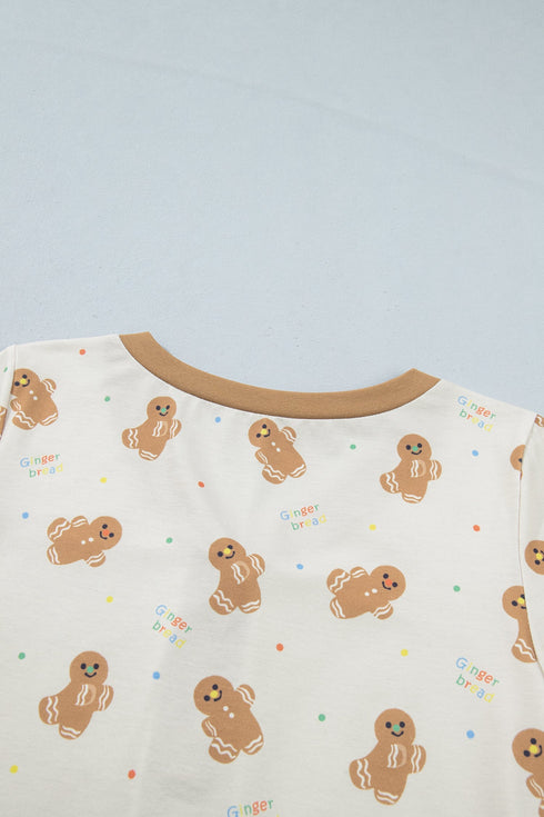 Abstract Gingerbread Print Paneled Long Sleeve Two Piece Lounge Set