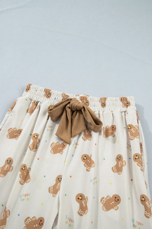 Abstract Gingerbread Print Paneled Long Sleeve Two Piece Lounge Set