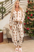 Abstract Gingerbread Print Paneled Long Sleeve Two Piece Lounge Set