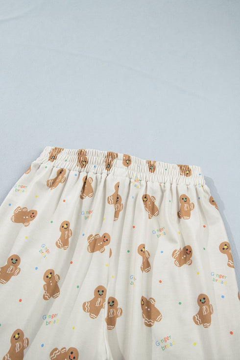 Abstract Gingerbread Print Paneled Long Sleeve Two Piece Lounge Set