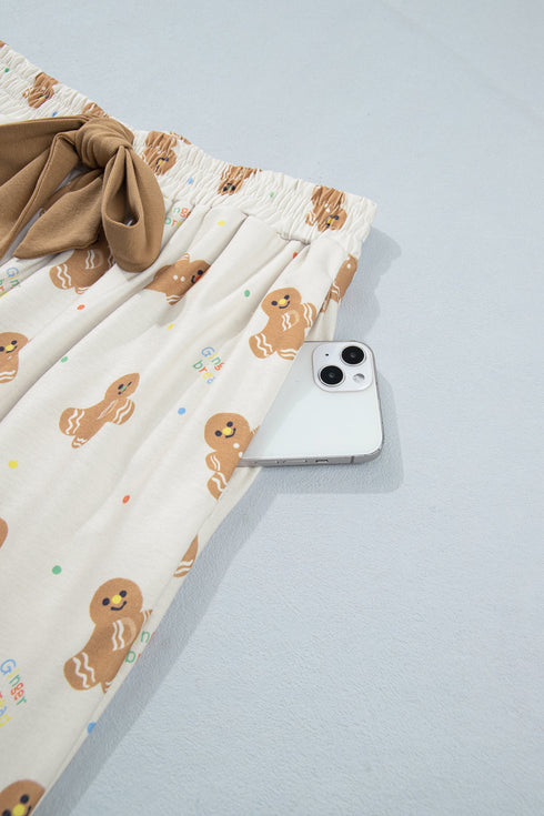 Abstract Gingerbread Print Paneled Long Sleeve Two Piece Lounge Set
