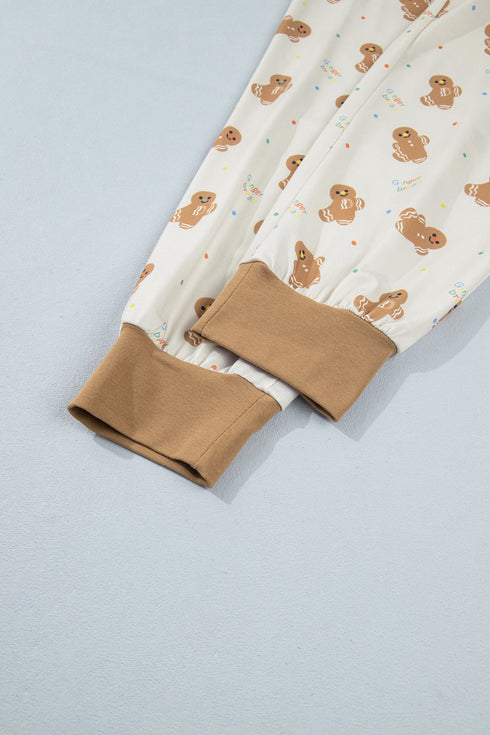 Abstract Gingerbread Print Paneled Long Sleeve Two Piece Lounge Set