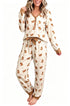 Abstract Gingerbread Print Paneled Long Sleeve Two Piece Lounge Set