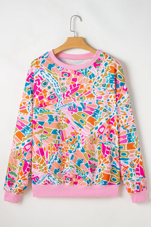 Abstract Graphic Print Crew Neck Long Sleeve Sweatshirt