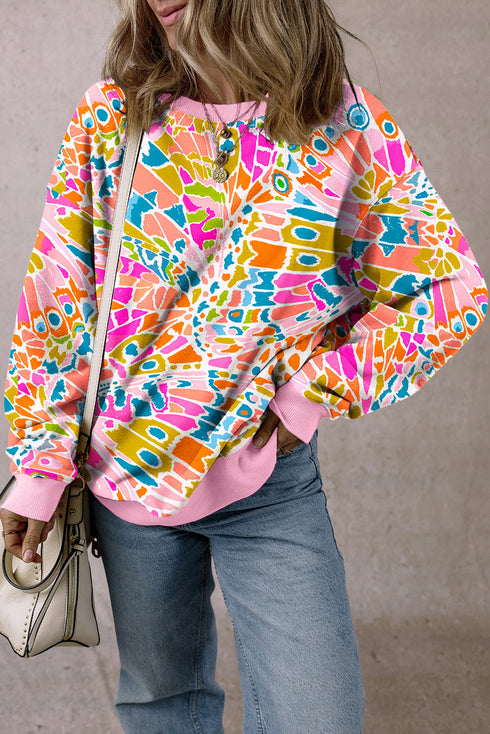 Abstract Graphic Print Crew Neck Long Sleeve Sweatshirt