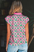 Abstract Heart Print Striped Trim Polo Short Sleeve Blouse