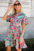 Abstract Lace-up High Waist Buttoned Mini Dress